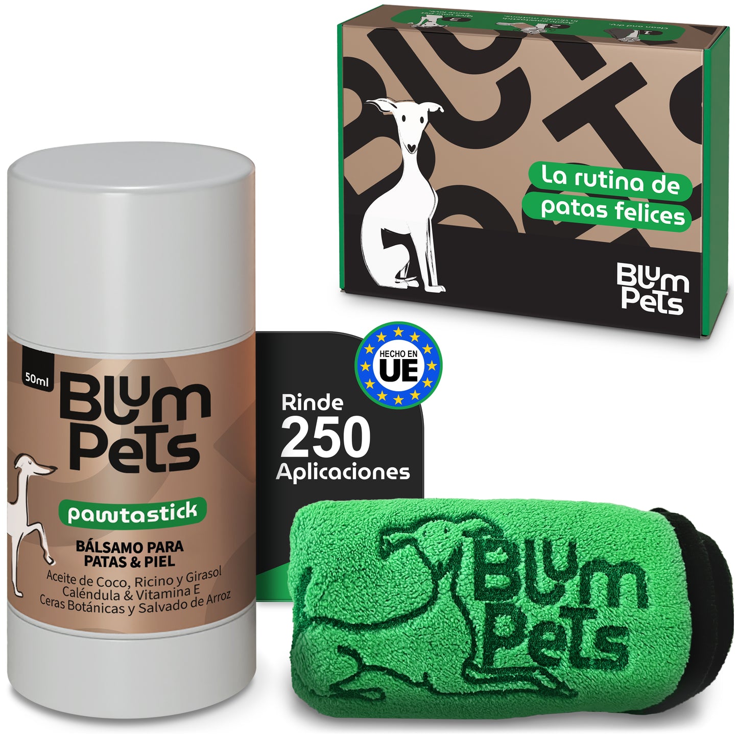 La Rutina de Patas - Kit Bálsamo Protector de Almohadillas para Perros en Barra, Toalla Microfibra y Estuche Regalo.